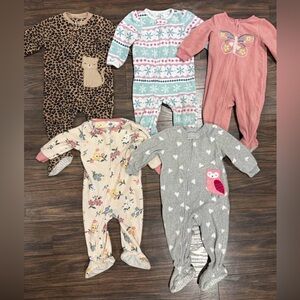 Toddler Baby Girl Fleece Onesie Zip Up Sleeper Footie Pajamas - Set of 5